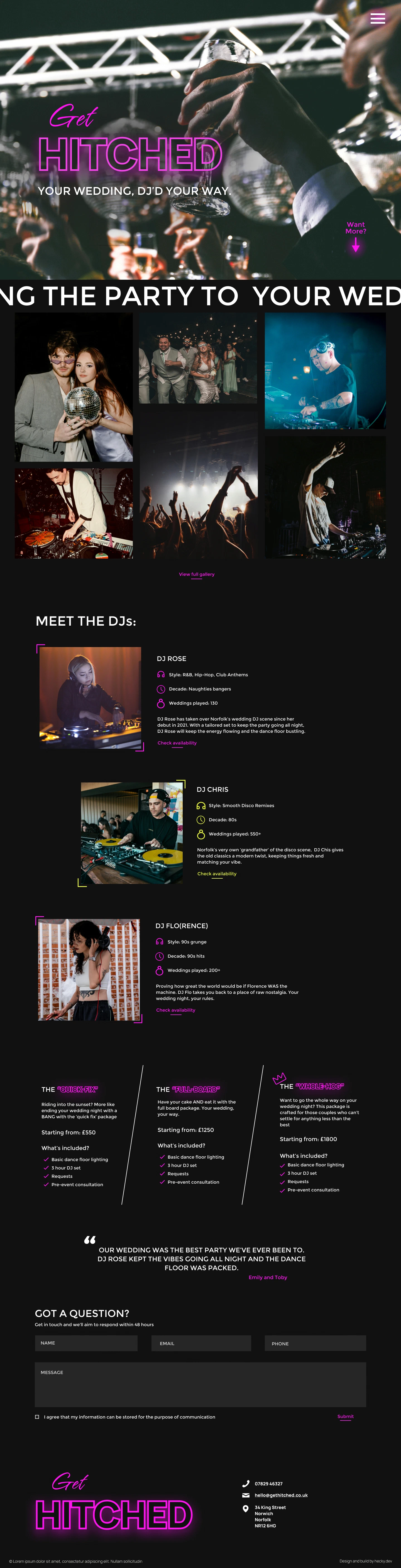 Full screenshot of A&C Wedding planning website
